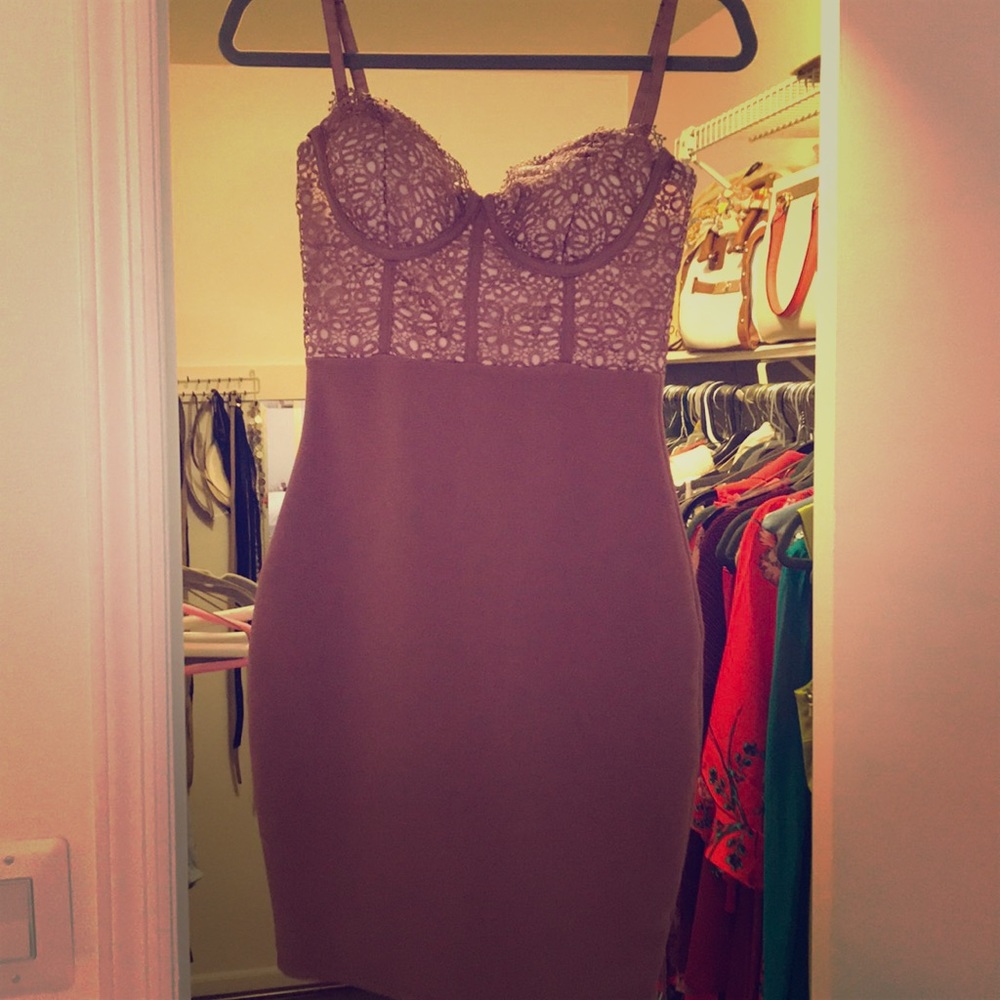 Mauve pink blush lace midi spaghetti strap dress